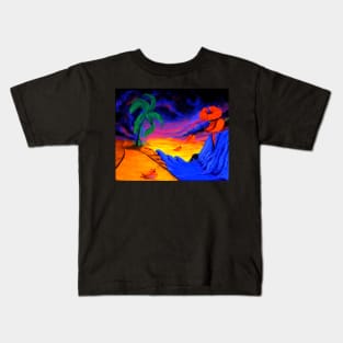 Tropical Trippy Hippie Flower Beach Sunset Kids T-Shirt